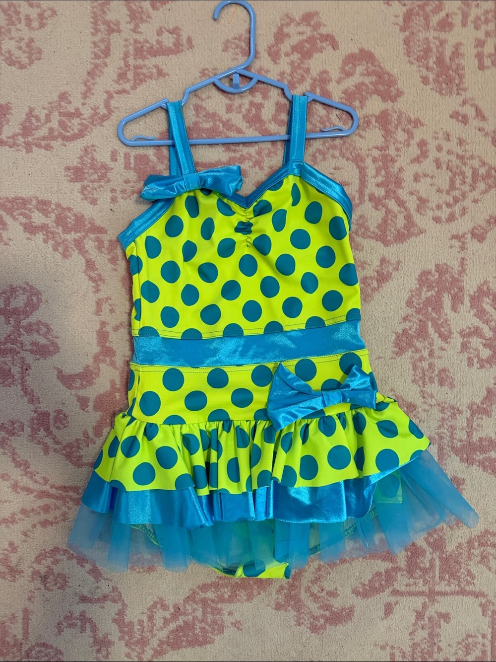 Weissman Neon Yellow and Teal Polka Dot Dance Costume